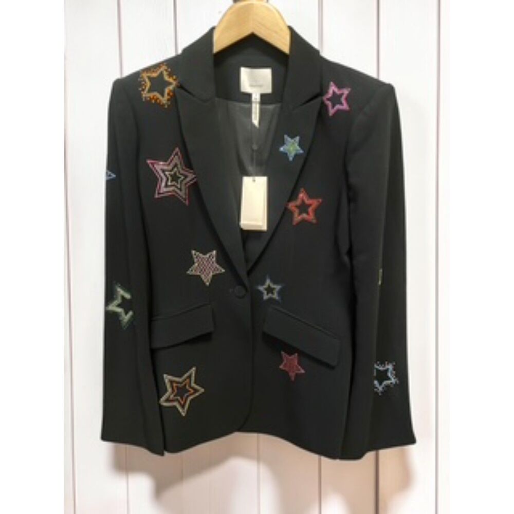 Cinq à Sept Cheyenne Black Embellished Rhinestone Star Blazer Jacket NWT Sz 4